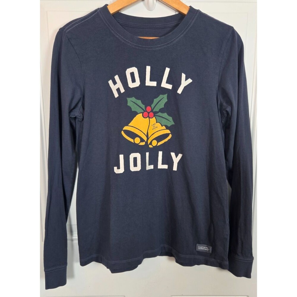 Life is Good Womens Christmas Holly Jolly Crusher Long Sleeve Tee Size M